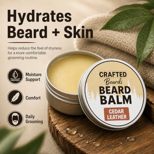 Crafted Beards Beard Balm - Cedar Leather Scent - Natural Styling Wax - 2oz