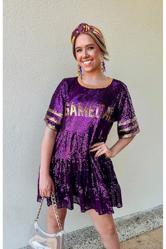 ARATLENCH Purple & Gold Sequin Game Day Headband with Top Knot for Football Fans