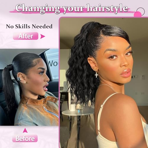14 Inch Natural Black Curly Ponytail Extension - Drawstring Synthetic Hair