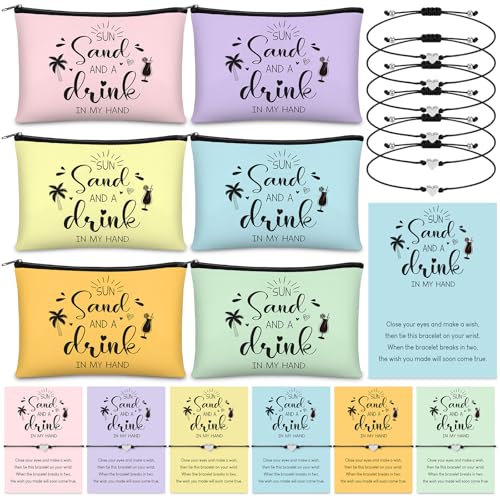 18-Piece Girls Trip Gift Set: 6 Makeup Bags, 6 Bracelets & 6 Cards