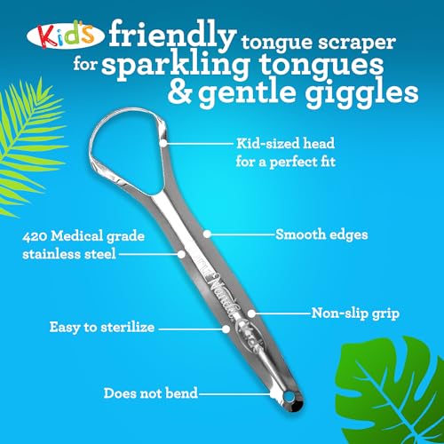 Kids Tongue Scraper Stainless Steel 2-Pack with Travel Case - Gentle Oral Hygiene