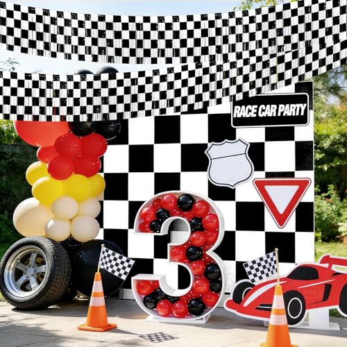 Race Car Birthday Party Checkered Foil Banner Set - 2 Pack