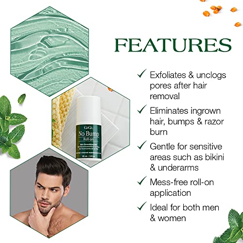 GIGI No Bump Roll-On ? Ingrown Hair Treatment & Razor Bumps Remover for Women, Exfoliating BHA Salicylic Acid Skin Smoothing Gel Roller, Post Wax Care, 2 fl oz