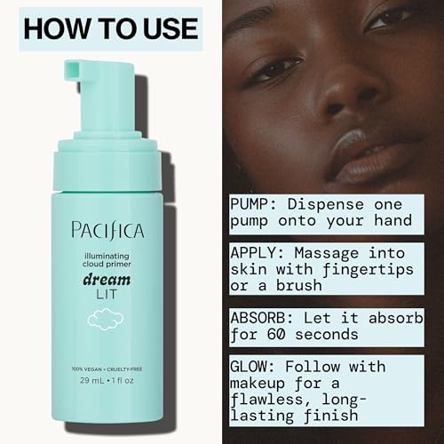 Pacifica Dreamlit Illuminating Cloud Primer with Vitamin C & Hyaluronic Acid – Hydrating, Brightening, Long-Lasting Face Makeup Base – 1 Fl Oz