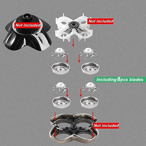 MAWAER 8-Piece Replacement Head Blades for Skull Shaver Pitbull - Silver