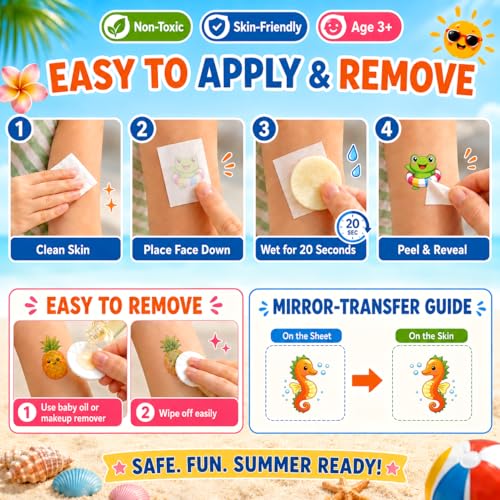 Hawaiian Luau Temporary Tattoos for Kids & Adults - Summer Party Decor