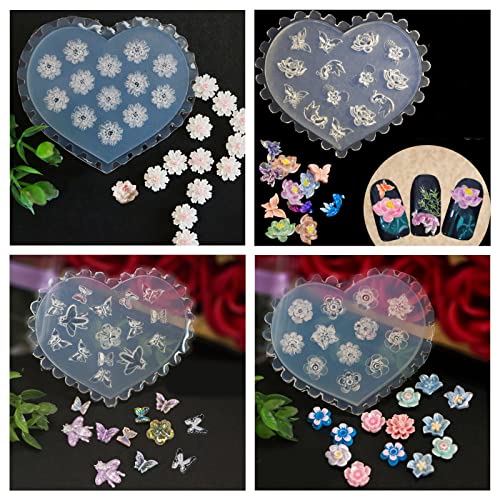 5PCS Silicone Nail Art Mold Set - 3D Flower, Butterfly, Tortoise & Leaf Designs for DIY Nail Decorations