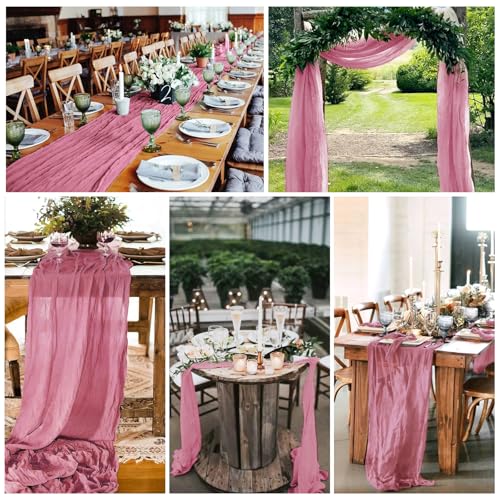 Dusty Rose Cheesecloth Table Runner - 4 Pack, 12FT Rustic Decor