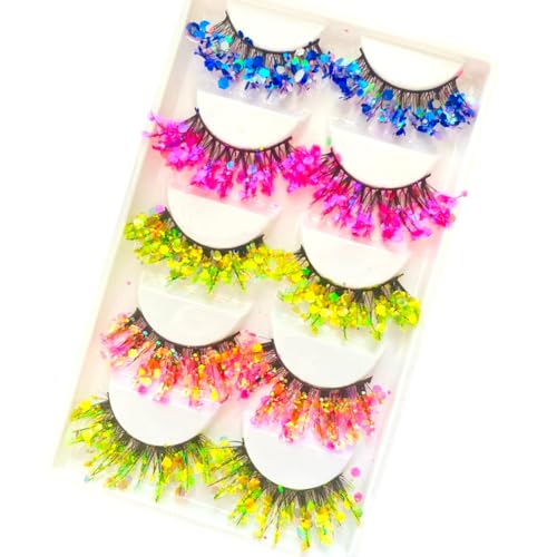 Sunniess Green Sequins Luminous Glitter 3D Dramatic False Eyelashes 25mm for Cosplay Halloween Christmas