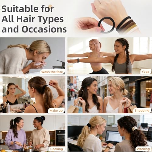 Myweal 100 Pcs Neutral Colors 2 Inch Thick Nylon Hair Ties No Damage for Women