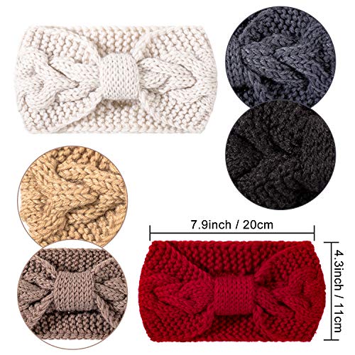 Whaline 6-Piece Knit Winter Ear Warmers Headbands with Bow Knot - Yellow & Grey