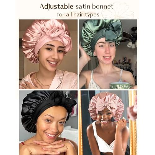 YANIBEST Adjustable Silk Bonnet for Sleeping Women Double Layer Satin Bonnet Reduce Friction Prevent Frizz Curly Hair