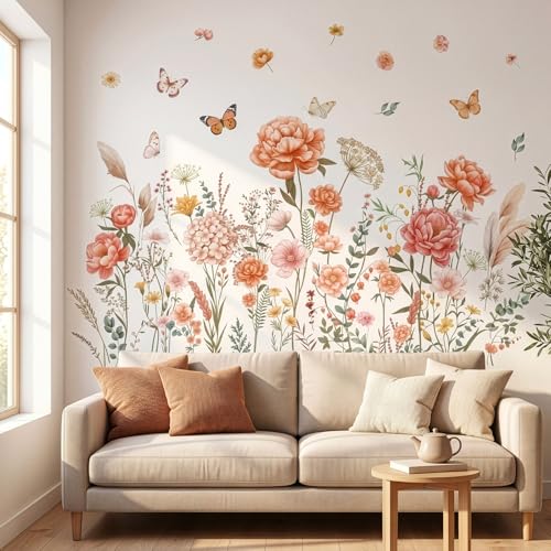 Boho Large Flowers Wall Decals – Removable Floral Stickers for Kids Room