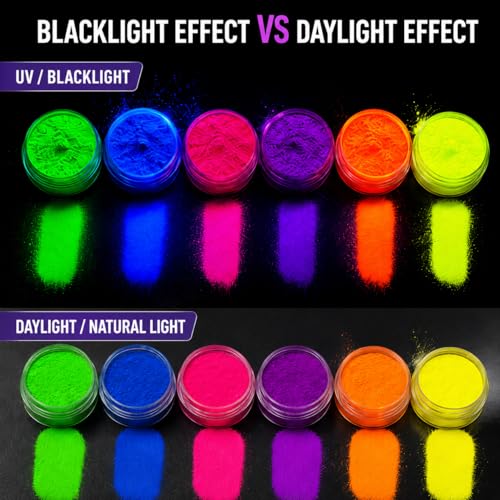 UV Neon Pro Kit – 6 Color UV Reactive Pigment Powder Set with Primer & Brush