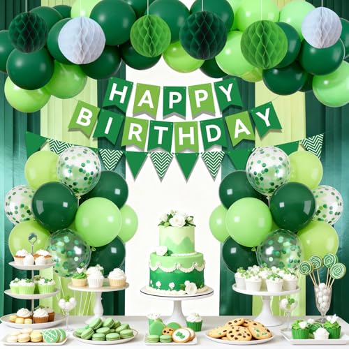 Green Birthday Party Decoration Set with Banner, Balloons & Streamers