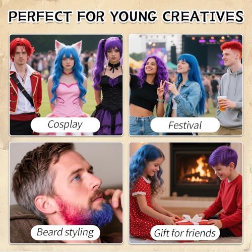 Byhoo Temporary Hair Color Dye for Dark Hair - Washable Cream Formula in Blue, Red & Purple