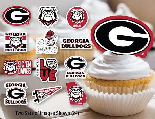 UGA Georgia Bulldog Cupcake Toppers - 24 Preassembled Party Decorations