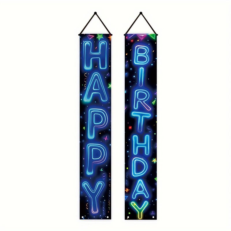 Happy Birthday Neon Door Banner - 12x71 Inch Indoor & Outdoor Sign