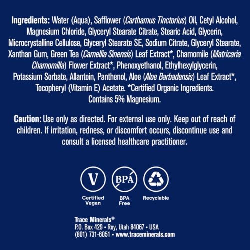 Trace Minerals Magnesium Body Lotion - Non-Greasy Hydrating Moisturizer, 8 fl oz