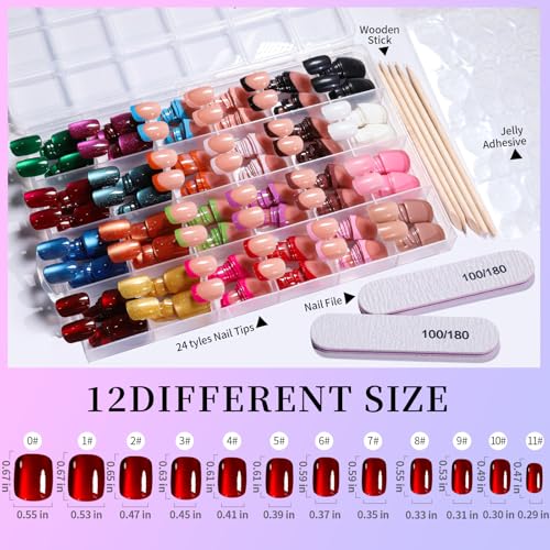 Fandamei Press on Nails Kit - 576PCS Short Cat Eye & French Tip