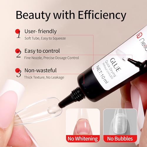Nelrona 10ml Semi Solid Nail Glue & Remover Set - Quick Dry, Long Lasting 30+ Days for Press-On & Acrylic Nails - No Lamp Needed, Mess-Free Application