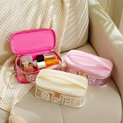 RSRSLEII Clear Waterproof Summer SPF Makeup Bag (02SPF Beige) Travel Cosmetic Organizer