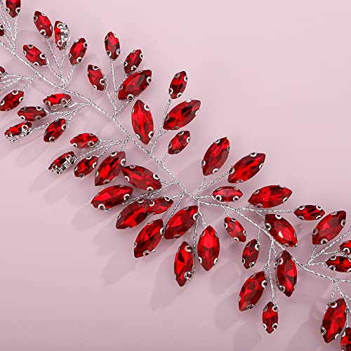 JWICOS Red Silver Bridal Headband Hair Vine for Weddings