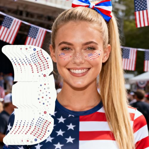 Patriotic USA Flag Glitter Freckles Face Tattoos - 6PCS