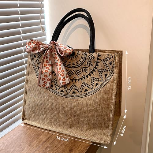 Large Jute Tote Bag for Women - 14"x12" Eco-Friendly Shopping Bag
