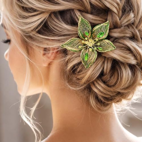 Green Crystal Flower Wedding Hair Comb - Elegant Bridal Hair Accessory