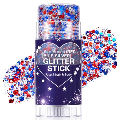 Patriotic Glitter Stick for Face & Hair - Red, White & Blue