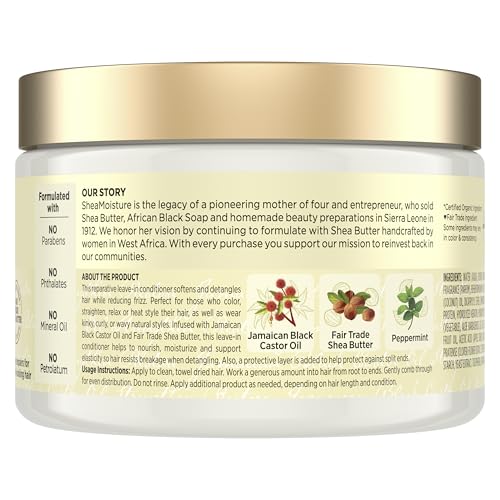 SheaMoisture Jamaican Black Castor Oil Leave In Conditioner 100% Pure Jamaican Black Castor Oil For Damaged Hair to Soften and Detangle Hair 11.5 oz