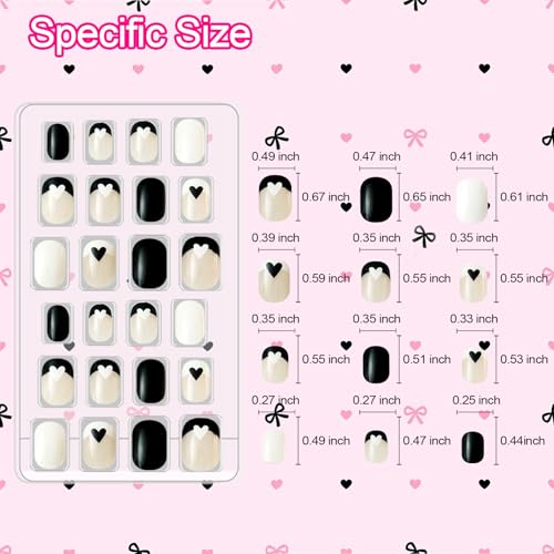 Allstarry Romantic French Kids Press-On Nails 72pcs Pre-Glue Full Cover