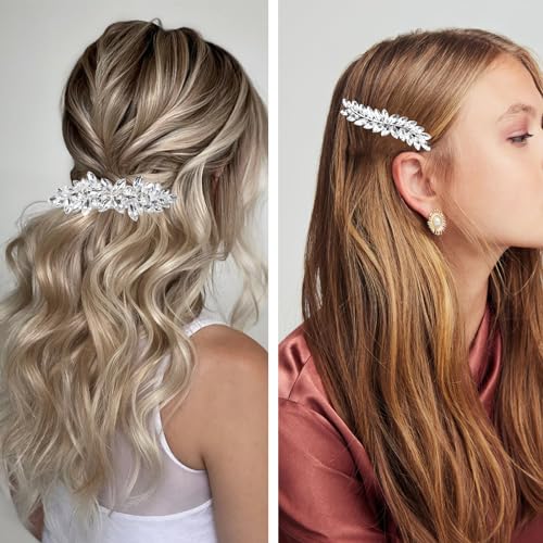LAPOHI Crystal Style Rhinestone Bridal Hair Clips Leaf Set for Wedding & Bridesmaids