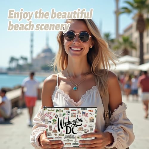 Washington DC Travel Makeup Bag - Waterproof Cosmetic Organizer for Women