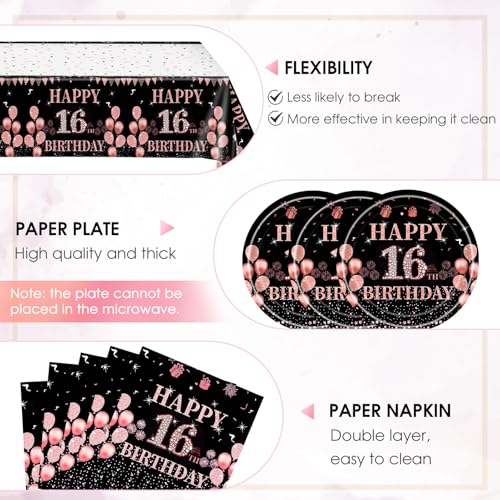 Rose Gold Sweet 16th Birthday Party Tableware Set for 20 Guests