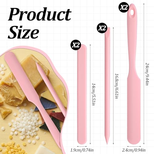 Pink Silicone Wax Spatulas Set of 6 - Non-Stick Hair Removal Applicators in 3 Styles