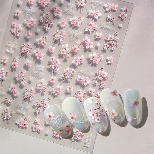 5D Cherry Blossom Nail Art Stickers - Pink Floral Decals for DIY Manicure