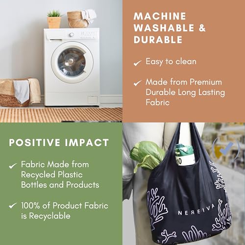 Nereiva 55 lbs Reusable Shopping Bag - Foldable & Washable Tote