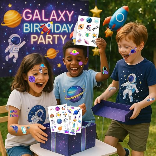 96-Pack Galaxy Temporary Tattoos for Kids – Pre-Cut Space Themed Party Favors