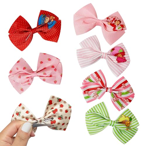 LUV HER Strawberry Shortcake Hair Clips for Kids – 7-Pack Non-Slip 4-Inch Bows