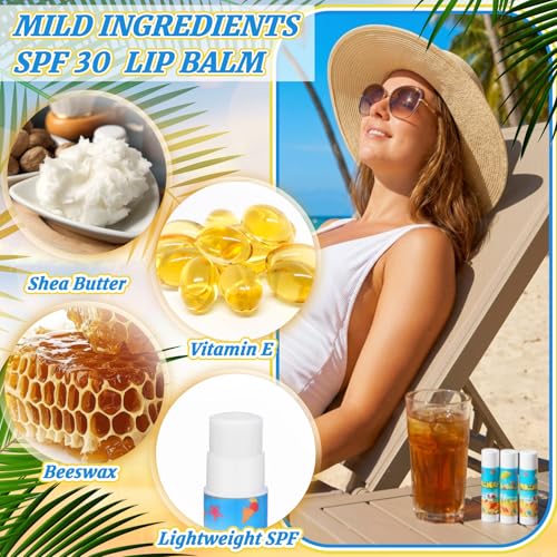 Demissle 12 Pack SPF 30 Lip Balm Summer Party Favor with Cute Beach Designs
