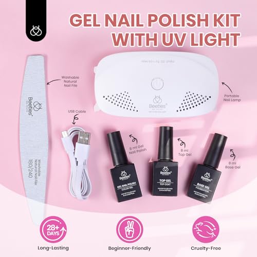 Beetles White Gel Nail Polish Kit with UV Light - 5 Piece Set for Beginners