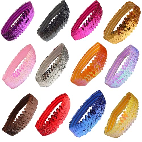 Kenz Laurenz Sequin Headband Pack - 12 Sparkly Hairbands for Teens & Women