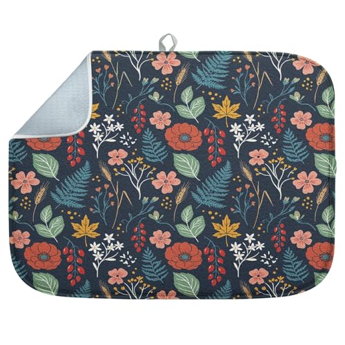 Sanwarm Absorbent Dish Drying Mat - 16" x 18" Floral Design