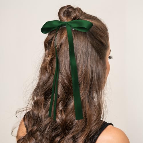 Dark Green Hair Bows Clips Set – 6 Pack Ribbon Bowknot Hair Accessories for Girls & Women