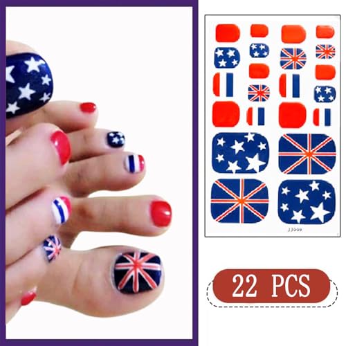 Patriotic 4th of July Toenail Wraps - 8 Self-Adhesive Designs