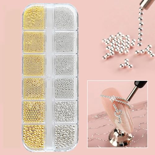 Gold and Silver Nail Charms Beads Kit for Nail Art DIY