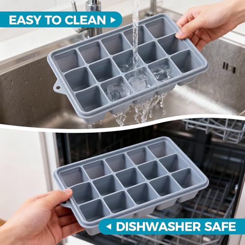 BPA-Free Silicone Ice Cube Trays with Lids - 3-Pack (15 Cavity)