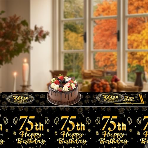 75th Birthday Decorations Kit - Black & Gold Party Supplies (41 Pcs)